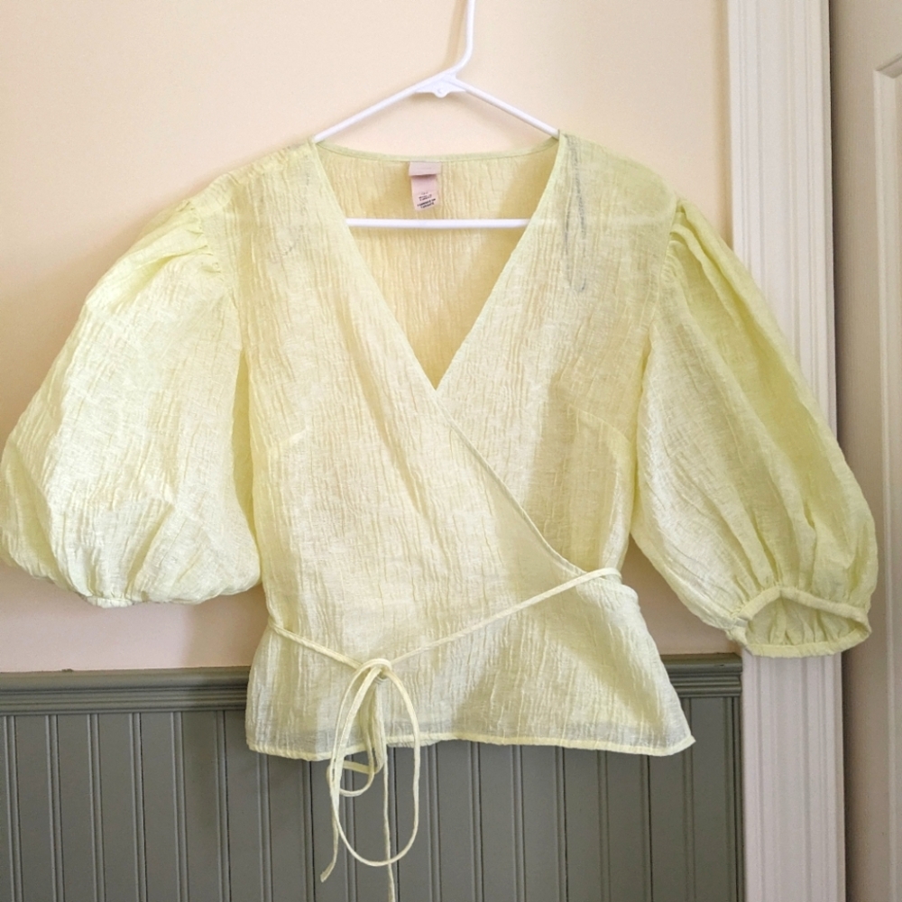 H&M Crinkled Wrap Top Lemon Yellow